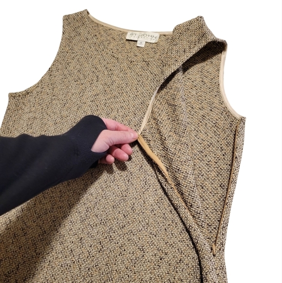 St. John COLLECTION Tweed Dress Sleeveless Side Zipper Beige Women's 10 Sheath - Picture 4 of 10